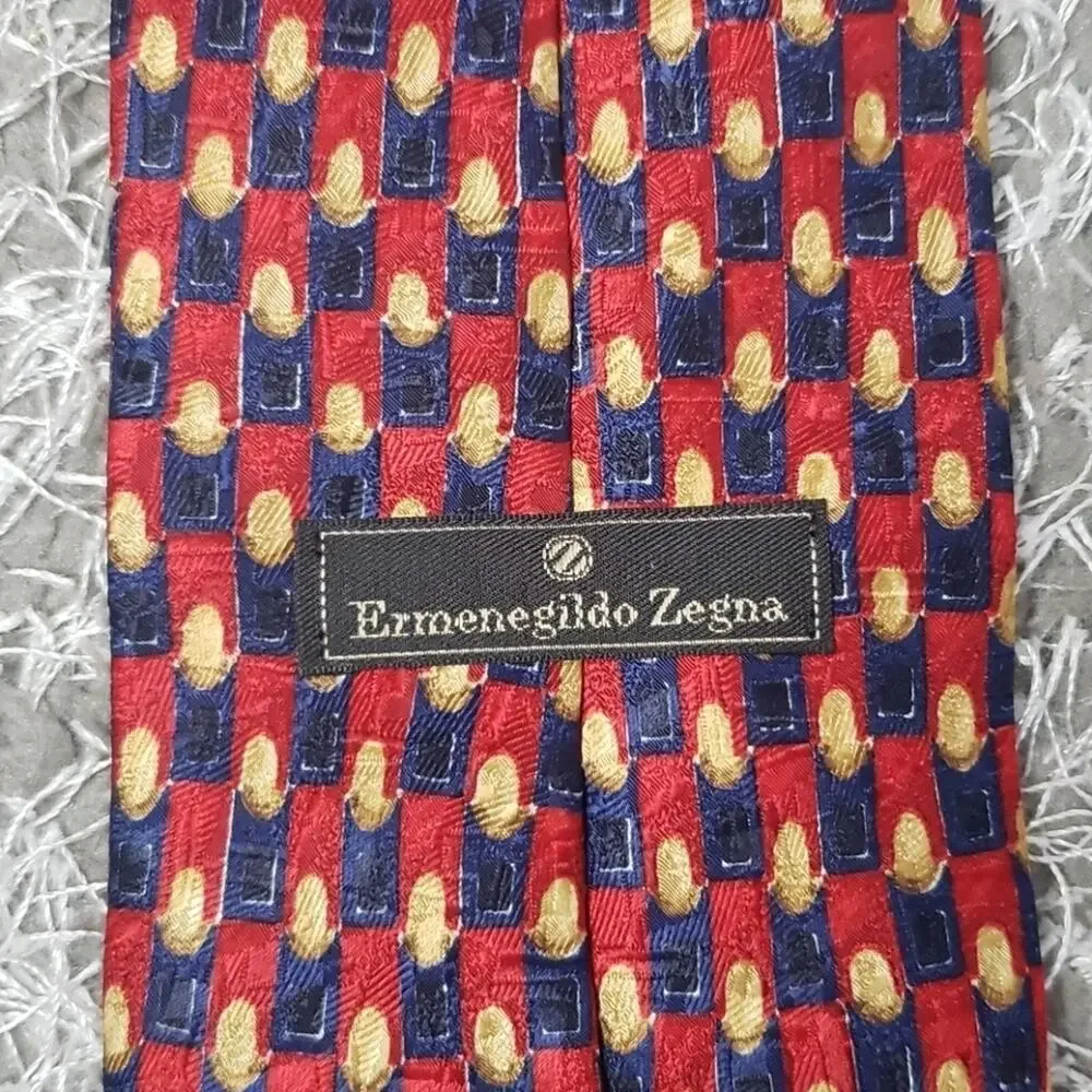 Ermenegildo Zegna Geometric Red & Blue 100% Silk Tie, Made in Italy